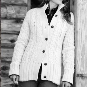 Duluth trading company Fisherman's Sweater, cardigan, wool cashmere Small ivory